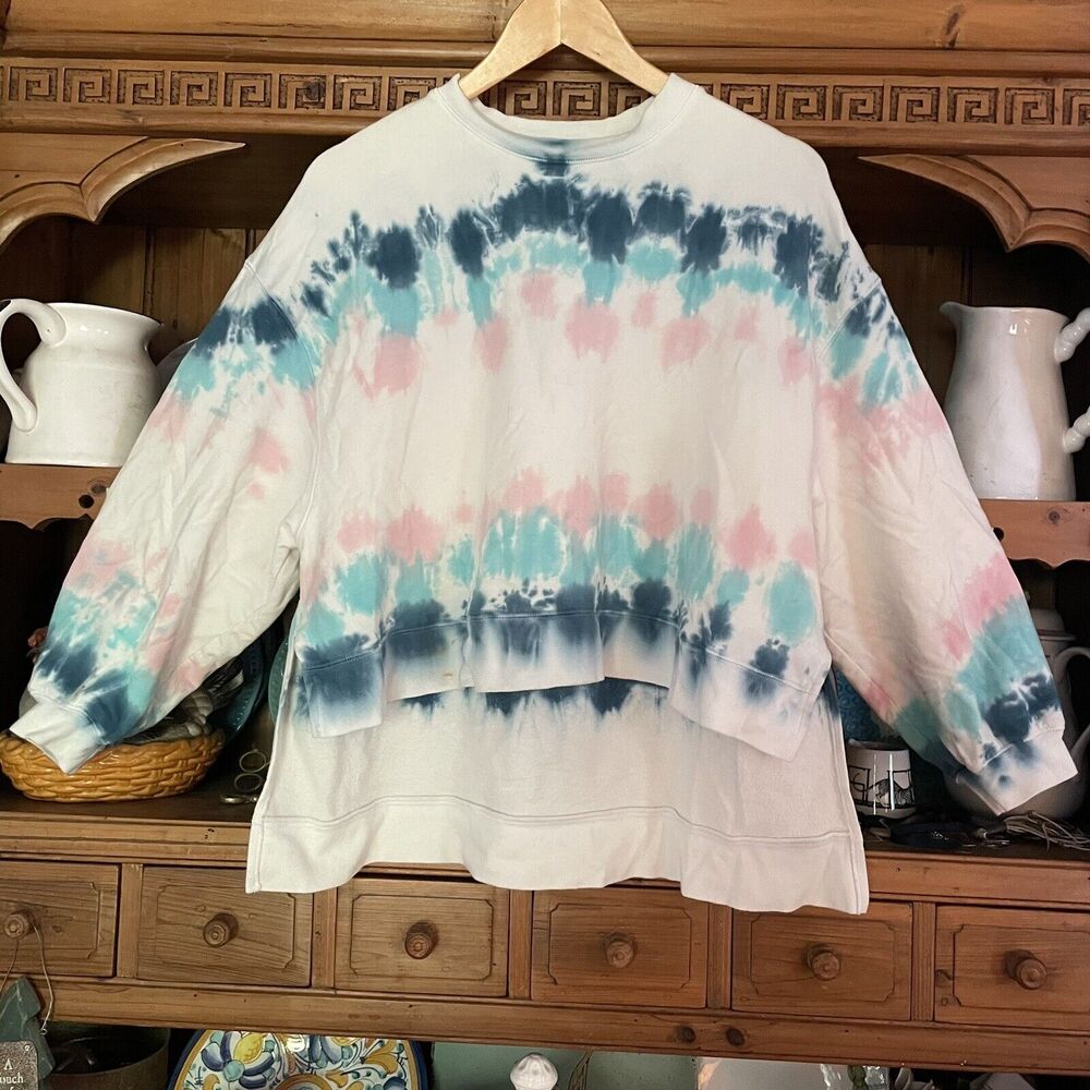 Electric‎ & Rose Neil Sz XS Sweatshirt OVERSIZED Blues and Pink Tie Dye Revolve